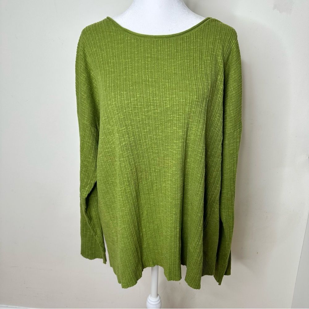 Eileen Fisher Organic Linen & Cotton Slub Round Neck Green Grass Top Size XL